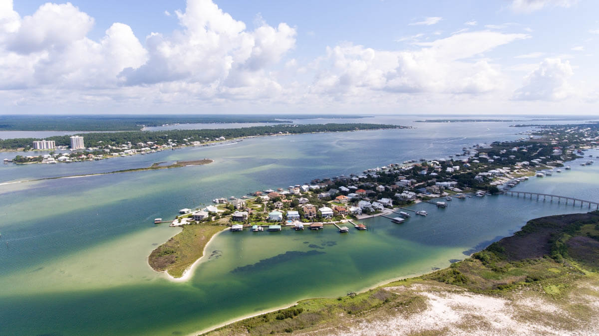 An aerial view overlooking Orange Beach, Alabama during the daytime.